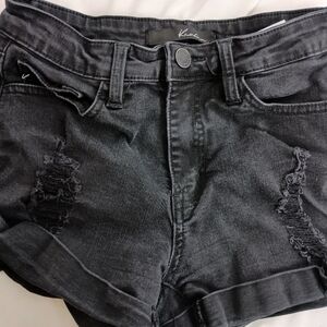 KanCan Black Denim Jean Summer Hott Booty Shorts Distressed Cut-Off Style (#870)